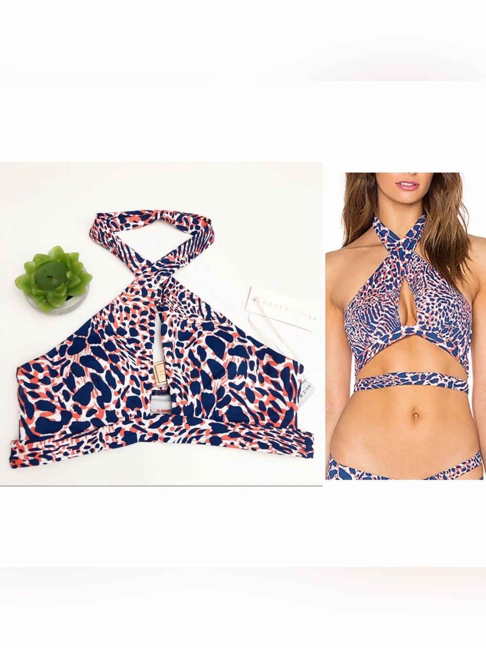 NWT KOPPER & ZINK Lola Twilight Printed Halter Crisscross Bikini Top XS